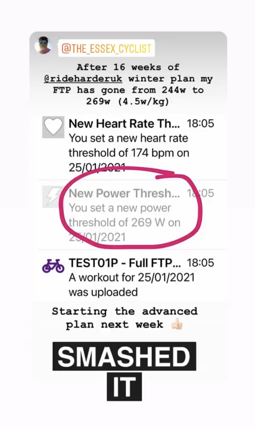 My FTP went from 244w to 269w after 16 weeks